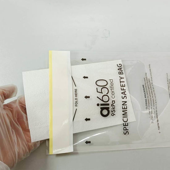 AIC 95kpa Vente à chaud Laboratoire auto scellant Fermeture éclair Fermeture à glissière Bio Hazard Bio Hazard Spécimen de transport Poly sac de spécimen