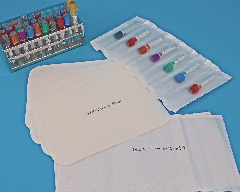 AI650 Pad d'absorption pour le transport de spécimens médicaux ou cliniques ou diagnostiques 75 mm x 100 mm et absorbance de 50