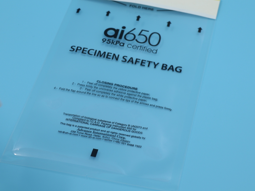 AI650 Laboratoire médical PE Sac de prélèvement de spécimens en plastique à fermeture à glissière de risque biologique