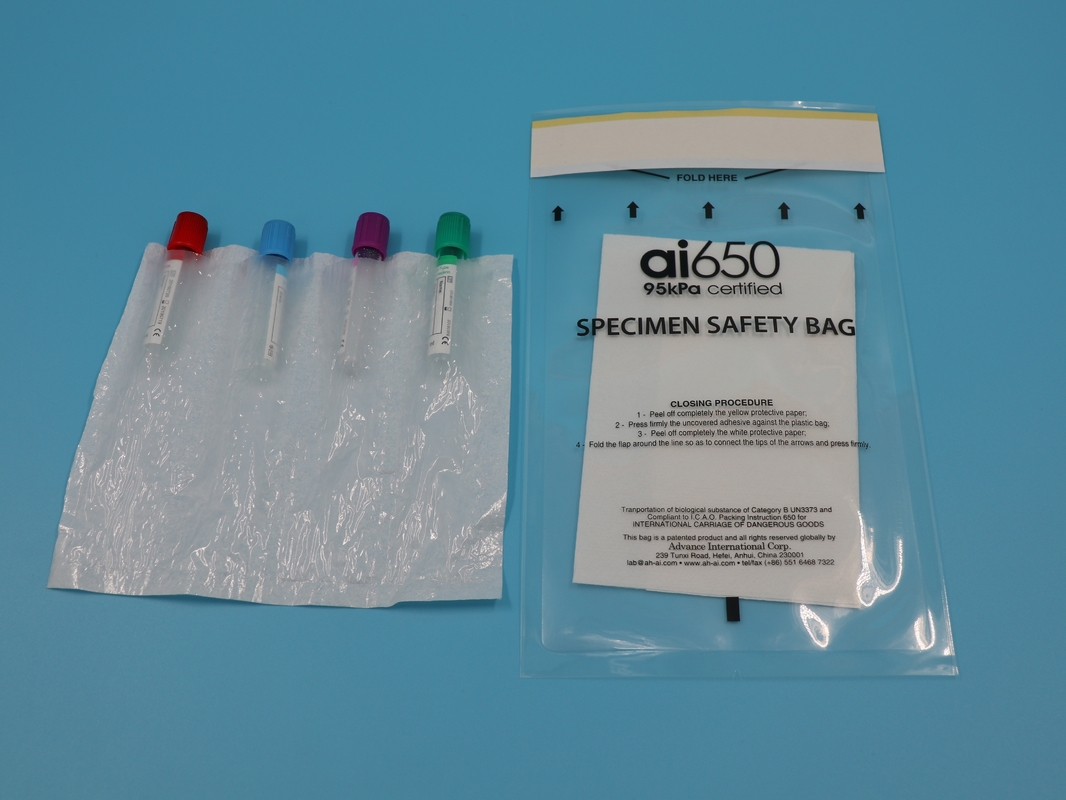 AI650 Sac médical biohazard personnalisé à verrouillage en PE étanche à fermeture à glissière sac de prélèvement pour laboratoire