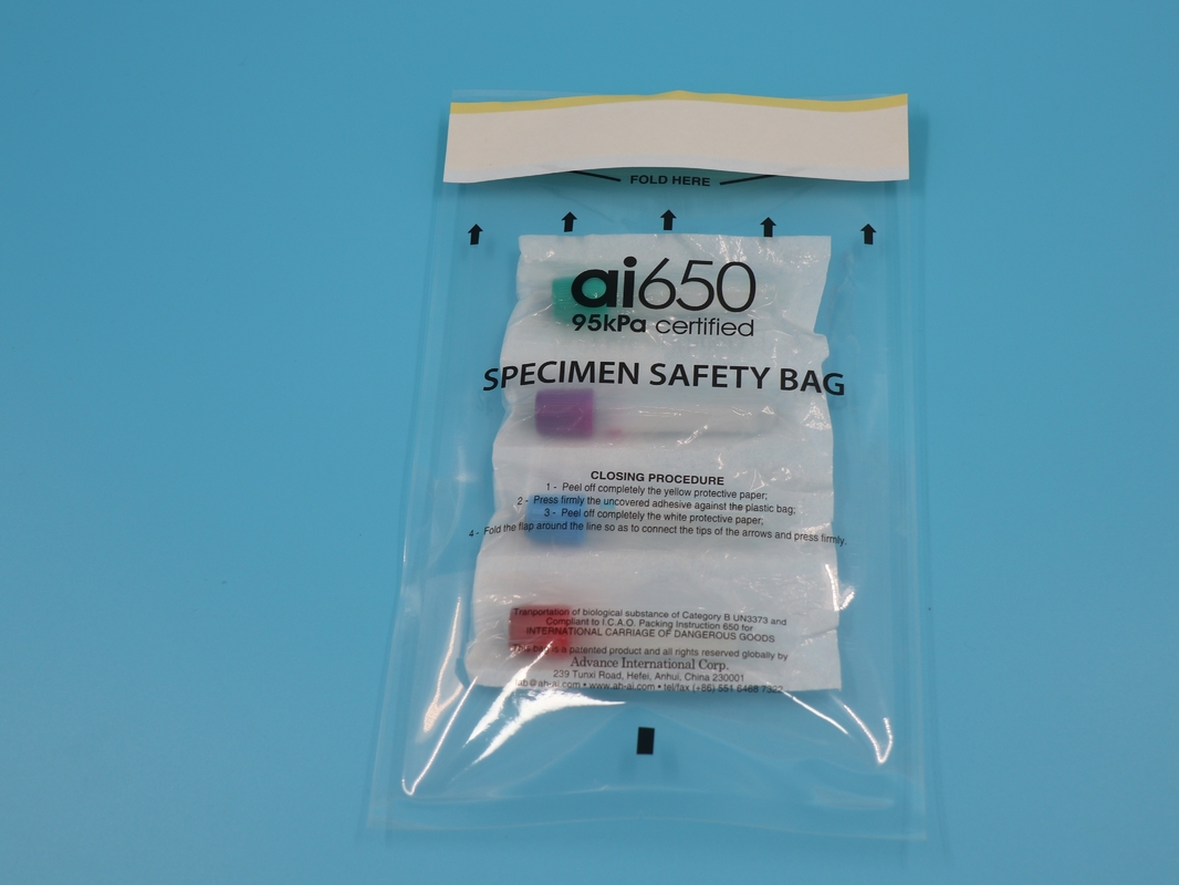 AI650 Sacs biohazard personnalisés 95Kpa Sacs de transport de spécimens biohazard Sacs kangourou pour Un3373