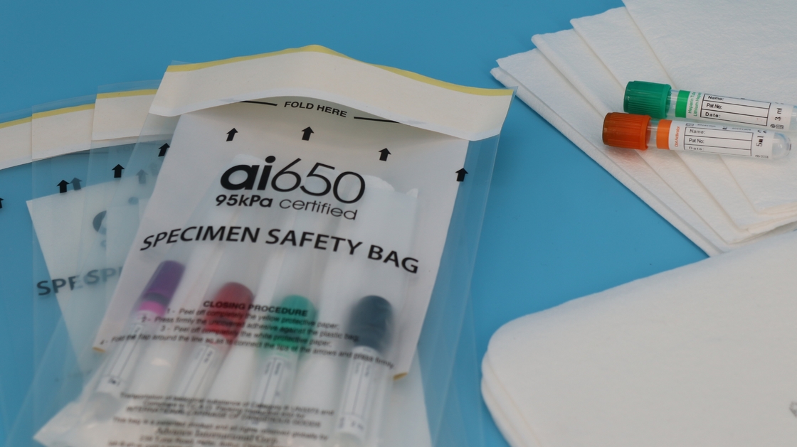 AI650 Sacs d'échantillons de laboratoire pour les risques biologiques avec logo orange de poche Ziplck amovible étanche durable pour le transport d'échantillons