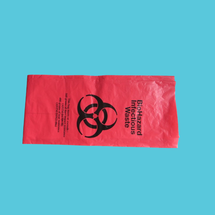Pas de fuite Sacs de déchets biologiquement dangereux de qualité hospitalière 24 pouces poubelle rouge avec symbole de danger pour les déchets infectieux