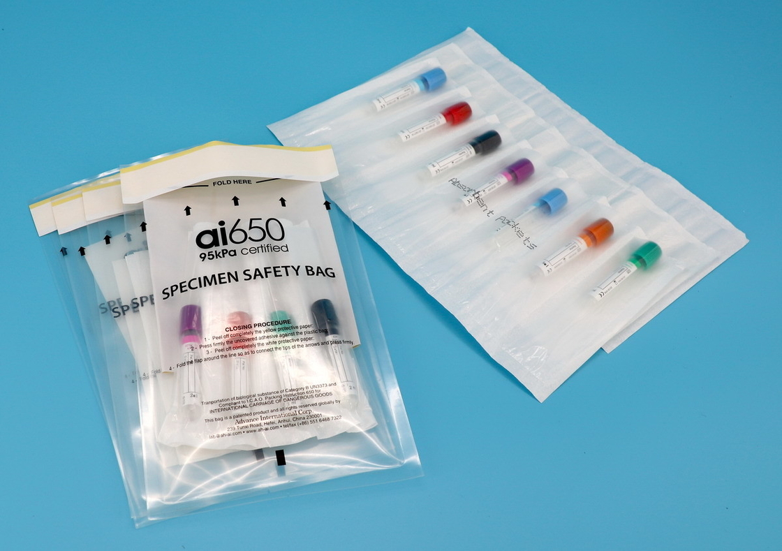 Sac d'échantillon de laboratoire à fermeture à glissière auto-adhésif Ai 650 avec poche absorbante
