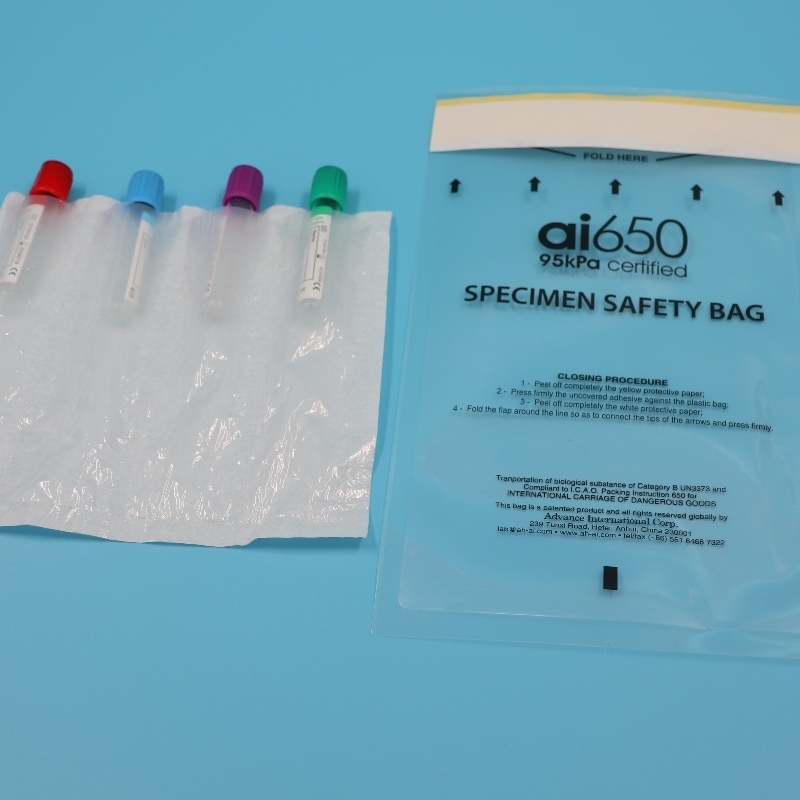 Pochette absorbante pour spécimens médicaux conforme UN3373 Sac de transport d'échantillons transparent avec boîte d'expédition de spécimens