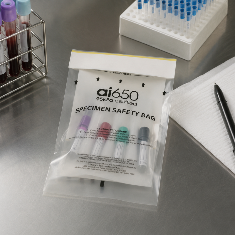 UN3373 Sac à échantillons  ¢ Sac de transport d'échantillons biologiques imperméables avec sac absorbant, 95 kPa testé pour les substances de catégorie B