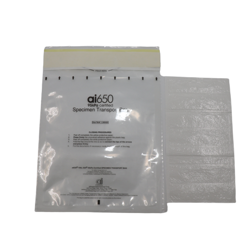 Pochette absorbante pour sacs à échantillons blanche, stérile et de qualité laboratoire pour échantillons de diagnostic